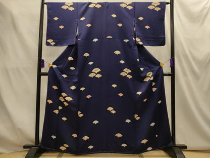 平和屋着物■上質な小紋　扇面草花文　正絹　逸品　AABM7526sx