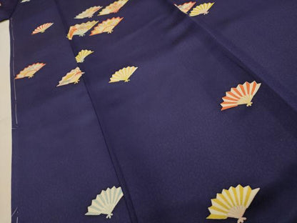平和屋着物■上質な小紋　扇面草花文　正絹　逸品　AABM7526sx