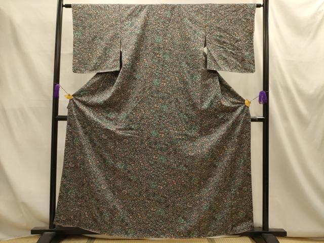 平和屋着物■上質な小紋　更紗花文　正絹　逸品　AABM7528sx