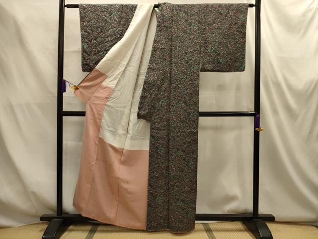 平和屋着物■上質な小紋　更紗花文　正絹　逸品　AABM7528sx