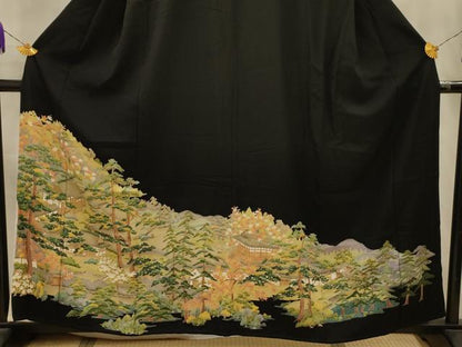 平和屋着物■豪華黒留袖　風景文　正絹　逸品　AABM7529sx