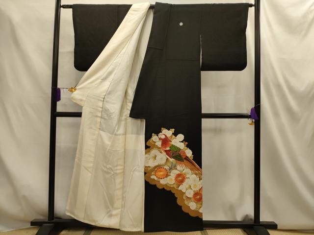平和屋着物■豪華黒留袖　駒刺繍　花鳥文　金糸　金彩　正絹　逸品　AABM7530sx
