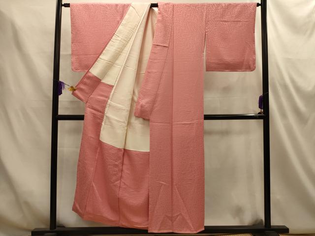 平和屋着物■上質な色無地　幾何学地紋　洗朱色　正絹　逸品　AABM7534sx