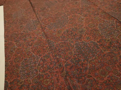平和屋着物■真綿結城紬　正倉院更紗　証紙付き　正絹　逸品　AABM7539sx