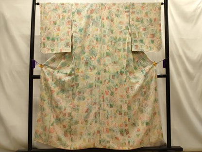 平和屋着物■上質な小紋　総絞り　幾何学文様　正絹　逸品　AABM7540sx