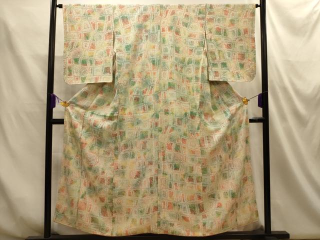 平和屋着物■上質な小紋　総絞り　幾何学文様　正絹　逸品　AABM7540sx