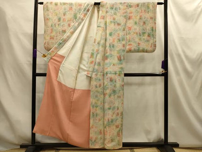 平和屋着物■上質な小紋　総絞り　幾何学文様　正絹　逸品　AABM7540sx
