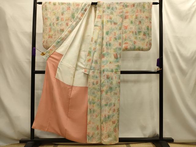 平和屋着物■上質な小紋　総絞り　幾何学文様　正絹　逸品　AABM7540sx