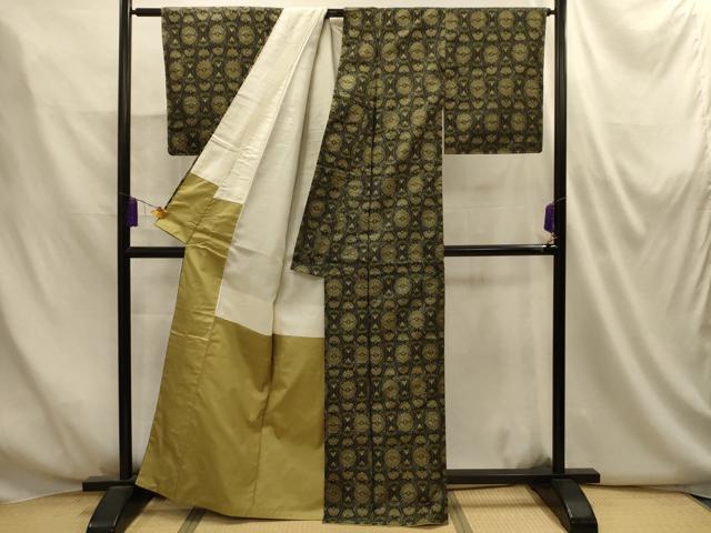 平和屋着物■本場村山大島紬　立涌花文　黒地　正絹　逸品　AABM7541sx
