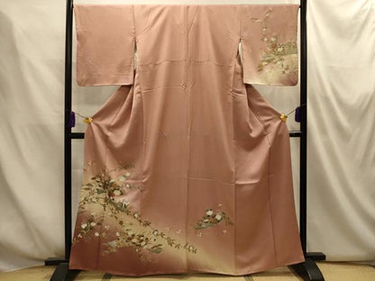平和屋着物■訪問着　駒刺繍　扇面花文　暈し染め　金銀彩　正絹　逸品　AABM7544sx