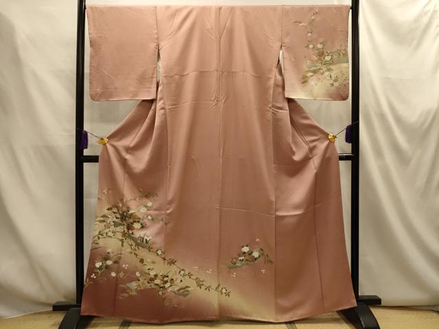 平和屋着物■訪問着　駒刺繍　扇面花文　暈し染め　金銀彩　正絹　逸品　AABM7544sx