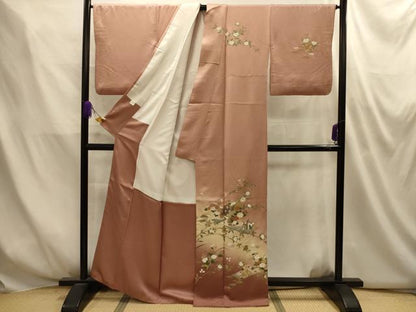 平和屋着物■訪問着　駒刺繍　扇面花文　暈し染め　金銀彩　正絹　逸品　AABM7544sx