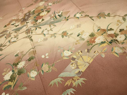 平和屋着物■訪問着　駒刺繍　扇面花文　暈し染め　金銀彩　正絹　逸品　AABM7544sx