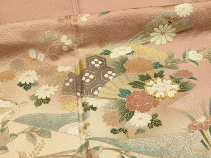 平和屋着物■訪問着　駒刺繍　扇面花文　暈し染め　金銀彩　正絹　逸品　AABM7544sx