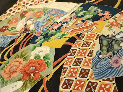 平和屋着物■豪華黒留袖　作家物　地紙重ね流水鴛鴦花文　金彩　正絹　逸品　AABM7546sx
