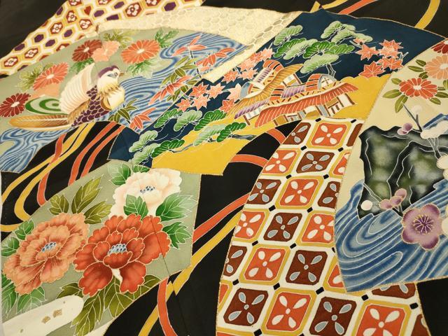 平和屋着物■豪華黒留袖　作家物　地紙重ね流水鴛鴦花文　金彩　正絹　逸品　AABM7546sx