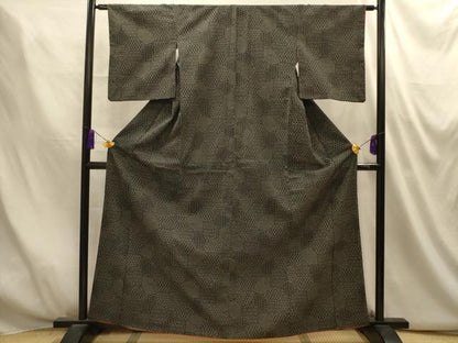 平和屋着物■上質な紬　亀甲文　黒地　正絹　逸品　AABM7547sx