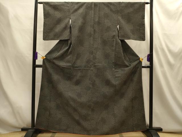 平和屋着物■上質な紬　亀甲文　黒地　正絹　逸品　AABM7547sx