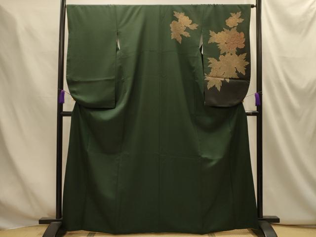平和屋着物■小振袖　二尺袖　手描き　草花文　金彩　洗える着物　AABM7549sx
