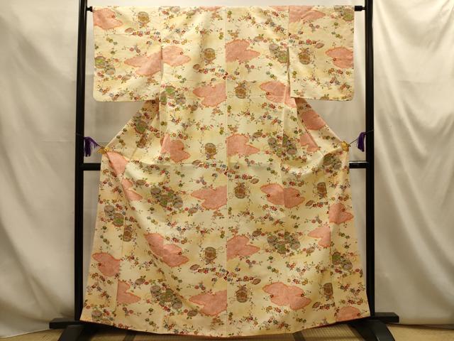 平和屋着物■上質な小紋　貝桶花文　暈し染め　正絹　逸品　AABM7559sx