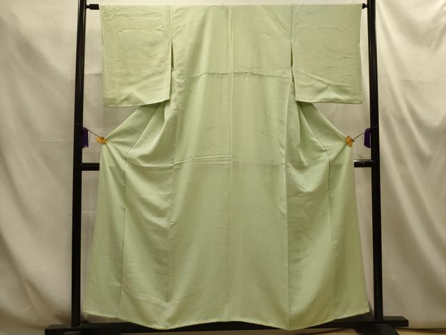 平和屋着物■上質な色無地　松葉地紋　白緑色　正絹　逸品　AABM7560sx