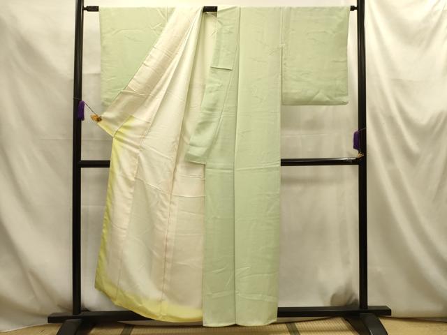 平和屋着物■上質な色無地　松葉地紋　白緑色　正絹　逸品　AABM7560sx