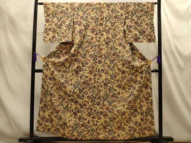 平和屋着物■上質な小紋　花鳥更紗文　正絹　逸品　AABM7571sx