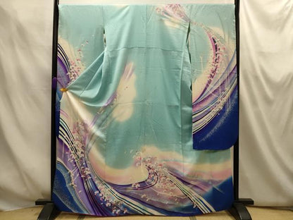 平和屋着物■写真家・秋山庄太郎　振袖　孔雀花文　暈し染め　金彩　正絹　逸品　AABM7573sx