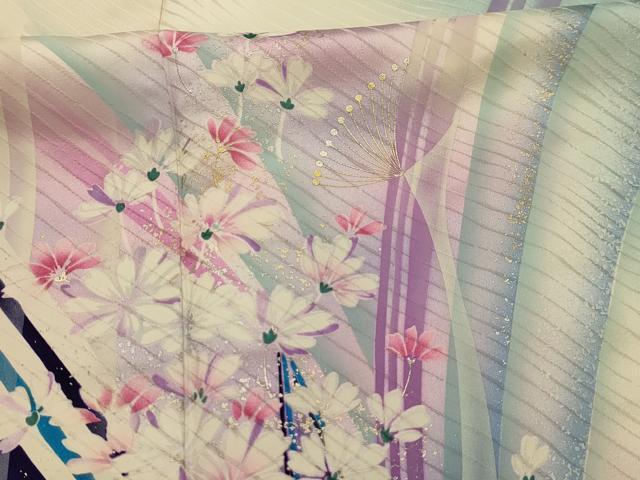平和屋着物■写真家・秋山庄太郎　振袖　孔雀花文　暈し染め　金彩　正絹　逸品　AABM7573sx