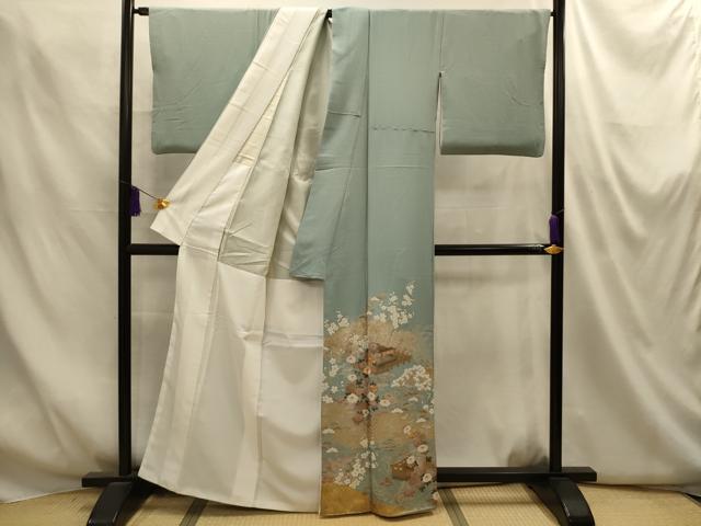平和屋着物■豪華色留袖　駒刺繍　松竹梅渡り橋花風景文　金銀彩　正絹　逸品　AABM7574sx