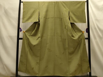 平和屋着物■上質な色無地　地紙重ね地紋　根岸色　正絹　逸品　AABM7580sx
