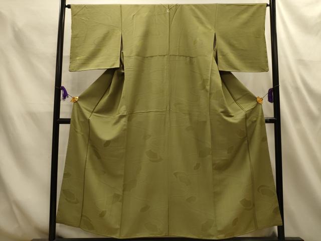 平和屋着物■上質な色無地　地紙重ね地紋　根岸色　正絹　逸品　AABM7580sx