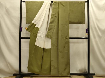 平和屋着物■上質な色無地　地紙重ね地紋　根岸色　正絹　逸品　AABM7580sx