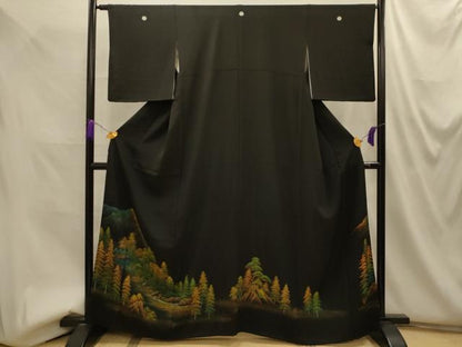 平和屋着物■豪華黒留袖　風景文　金彩　正絹　逸品　AABM7582sx