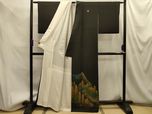 平和屋着物■豪華黒留袖　風景文　金彩　正絹　逸品　AABM7582sx