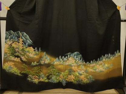 平和屋着物■豪華黒留袖　薬師寺　暈し染め　金彩　正絹　逸品　AABM7584sx