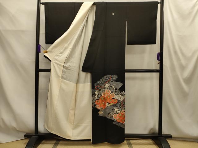 平和屋着物■豪華黒留袖　刺繍　檜扇花文　金銀糸　正絹　逸品　AABM7600sx