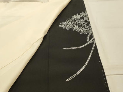 平和屋着物■豪華黒留袖　刺繍　檜扇花文　金銀糸　正絹　逸品　AABM7600sx