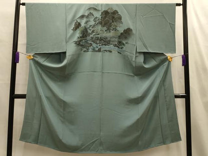 平和屋着物■男性　長襦袢　袷　人物風景文　暈し染め　金彩　正絹　逸品　AABM7621sx