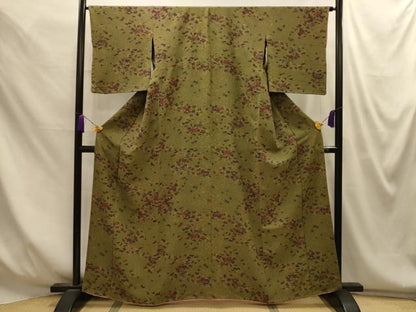 平和屋着物■上質な小紋　草花文　鬼しぼ縮緬　胴抜き仕立て　正絹　逸品　AABM7626sx