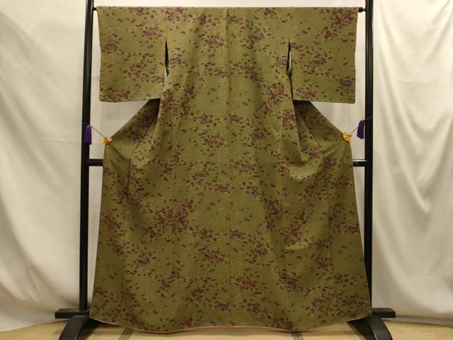 平和屋着物■上質な小紋　草花文　鬼しぼ縮緬　胴抜き仕立て　正絹　逸品　AABM7626sx