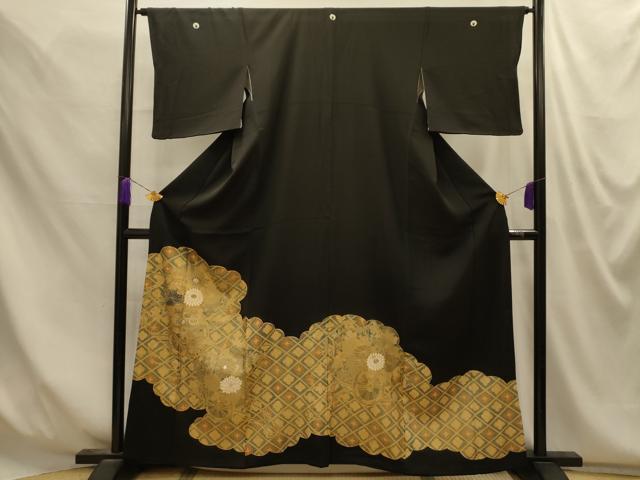 平和屋着物■豪華黒留袖　駒刺繍　雲取花車文　金彩　正絹　逸品　AABM7627sx