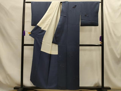 平和屋着物■訪問着　刺繍　地紙草花文　藍鉄色　金糸　正絹　逸品　AABM7628sx
