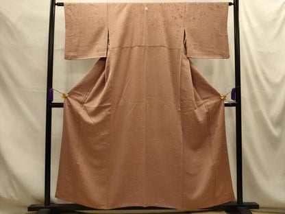 平和屋着物■上質な色無地　霞地紋　赤白橡色　正絹　逸品　AABM7630sx