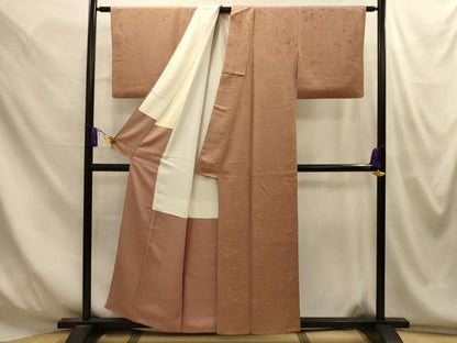 平和屋着物■上質な色無地　霞地紋　赤白橡色　正絹　逸品　AABM7630sx