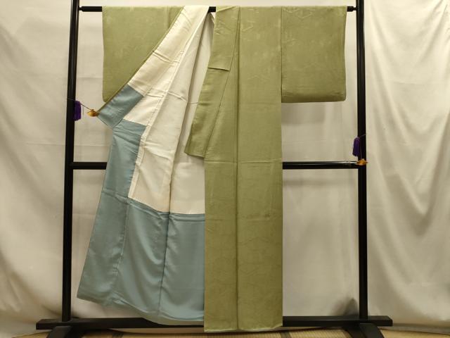 平和屋着物■上質な色無地　風景地紋　黄海松茶色　正絹　逸品　AABM7634sx