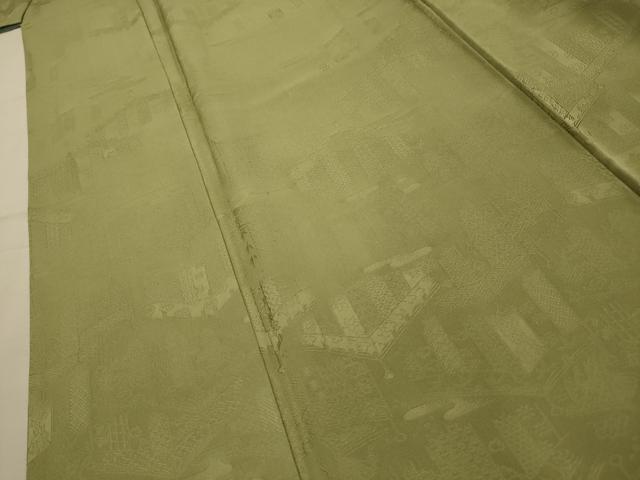 平和屋着物■上質な色無地　風景地紋　黄海松茶色　正絹　逸品　AABM7634sx