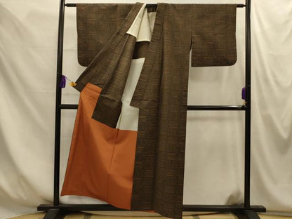 平和屋着物■上質な紬　幾何学文様　正絹　逸品　AABM7640sx