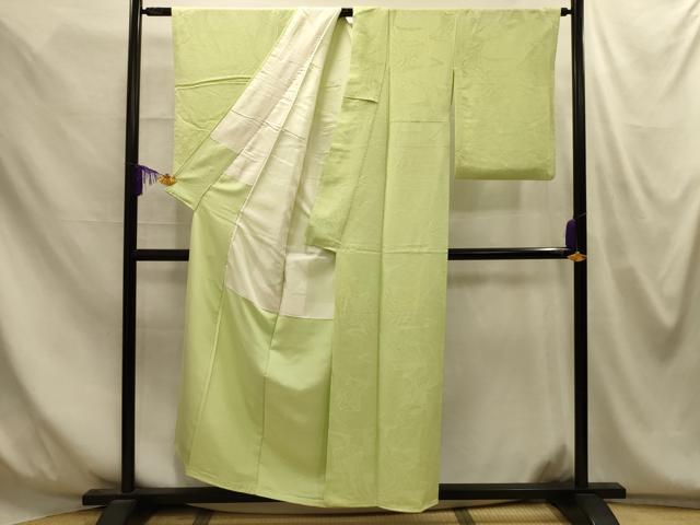 平和屋着物■上質な色無地　流水御所車地紋　若菜色　正絹　逸品　AABM7641sx