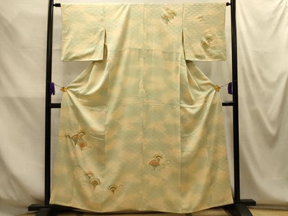 平和屋着物■訪問着　駒刺繍　扇面文　暈し染め　金彩　正絹　逸品　AABM7646sx